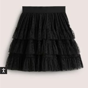 Boden, Polka Dot Ruffle Tulle Mini Skirt
Black, size 10